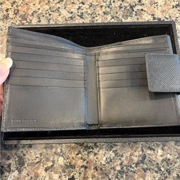 BVLGARI Black Leather Wallet with Silver Logo - Picture 4 of 11